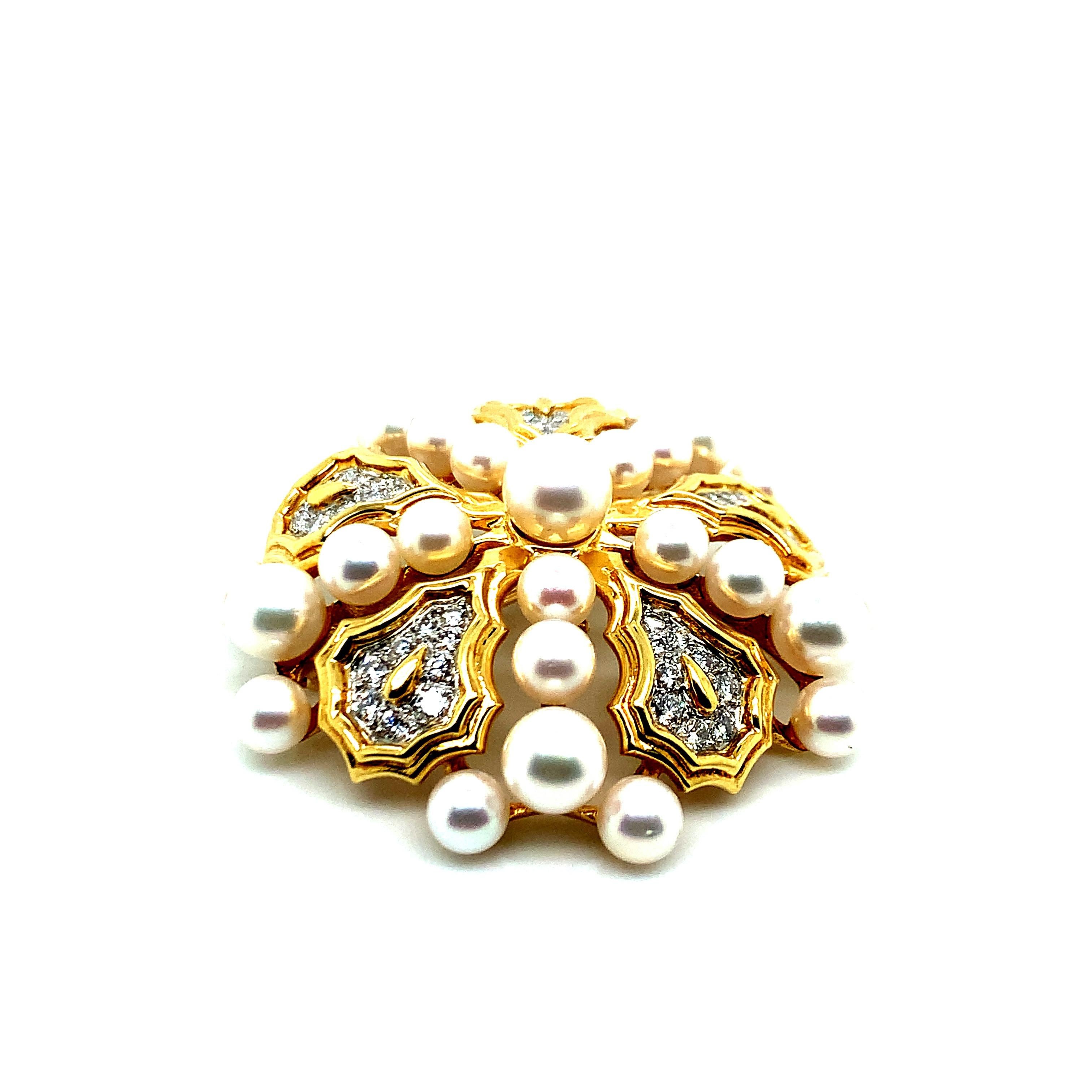 Tiffany & Co. Gold Diamond and Pearl Brooch In Excellent Condition In New York, NY