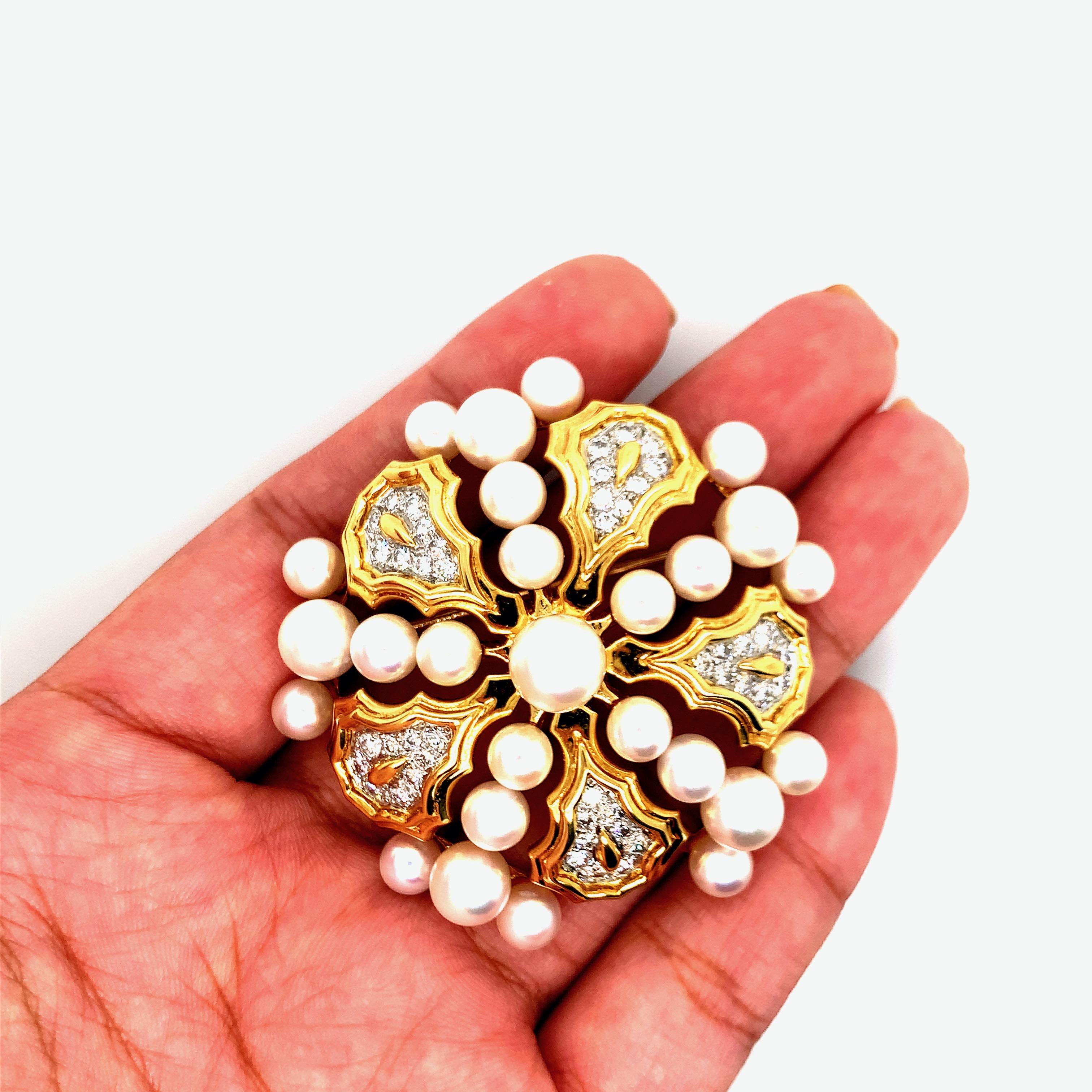Tiffany & Co. Gold Diamond and Pearl Brooch 3