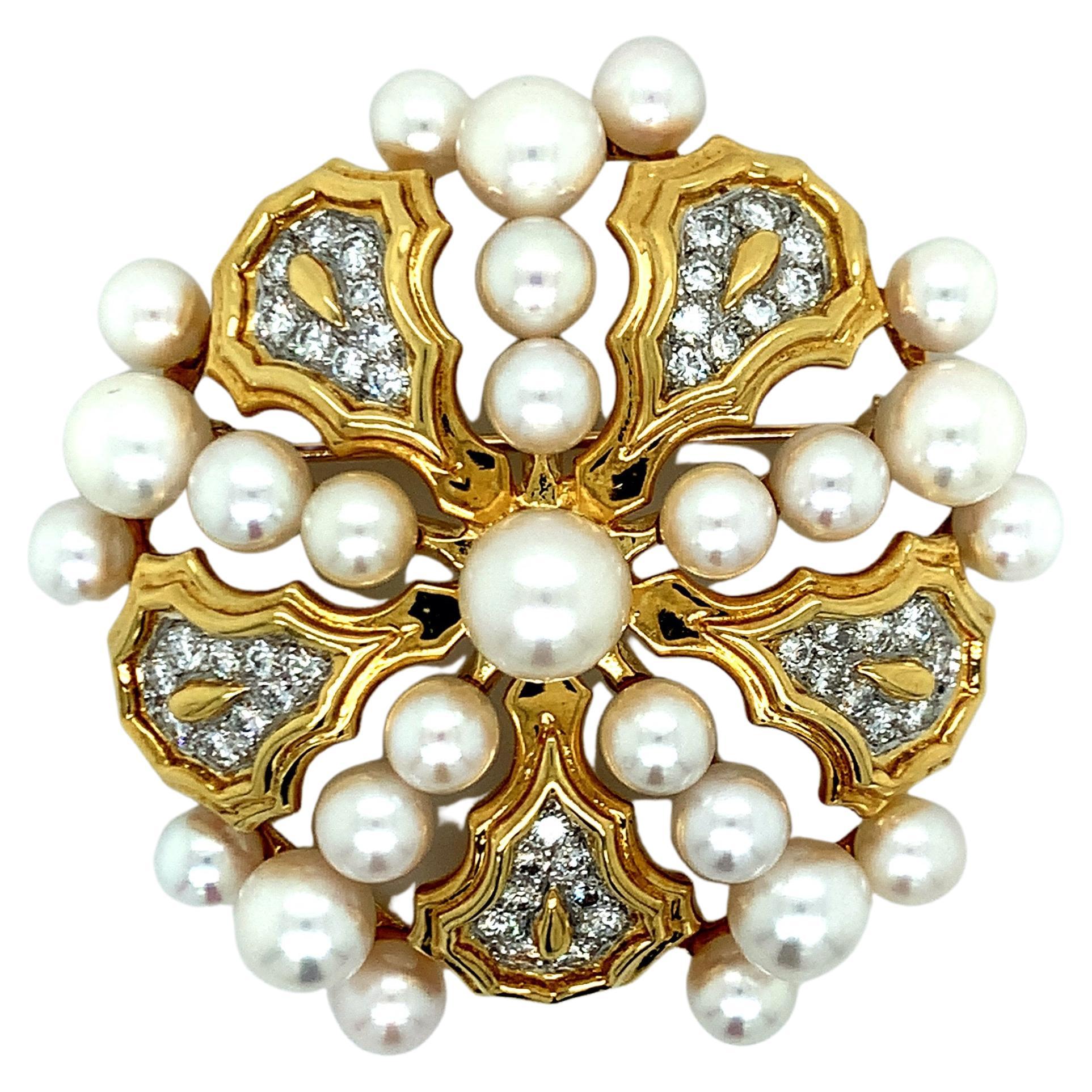 Tiffany & Co. Gold Diamond and Pearl Brooch