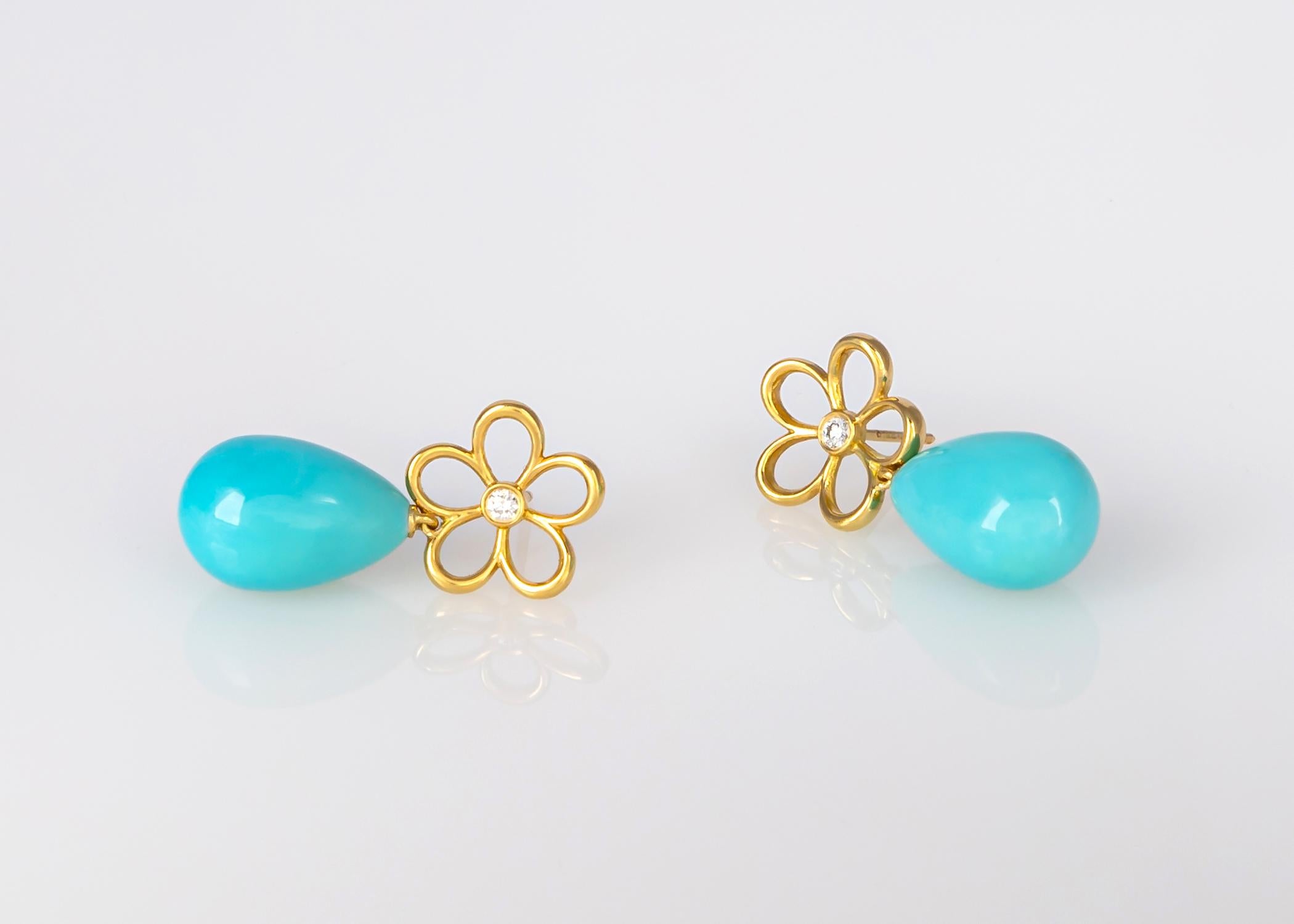 Contemporary Tiffany & Co. Gold Diamond and Turquoise Earrings