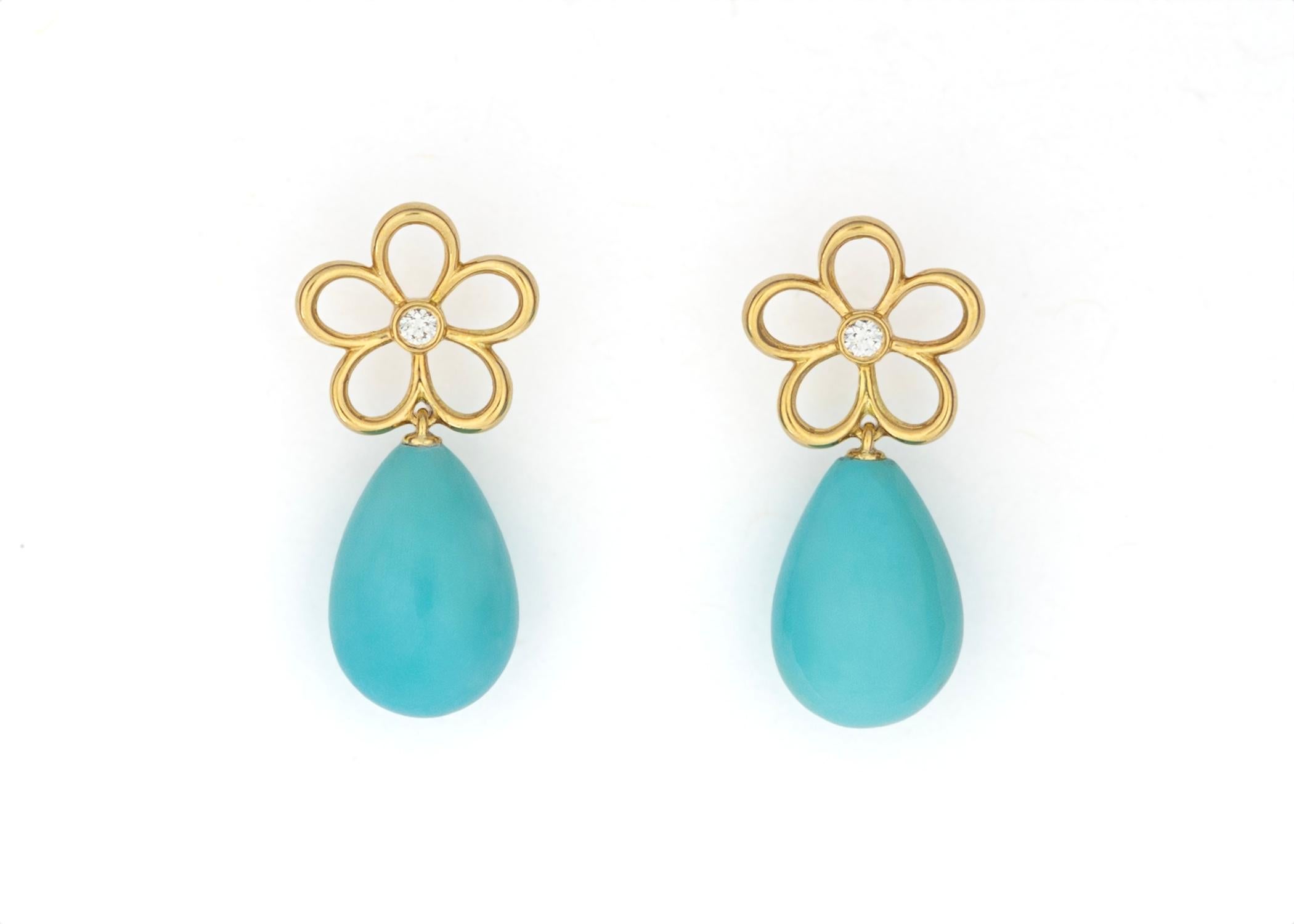 Brilliant Cut Tiffany & Co. Gold Diamond and Turquoise Earrings