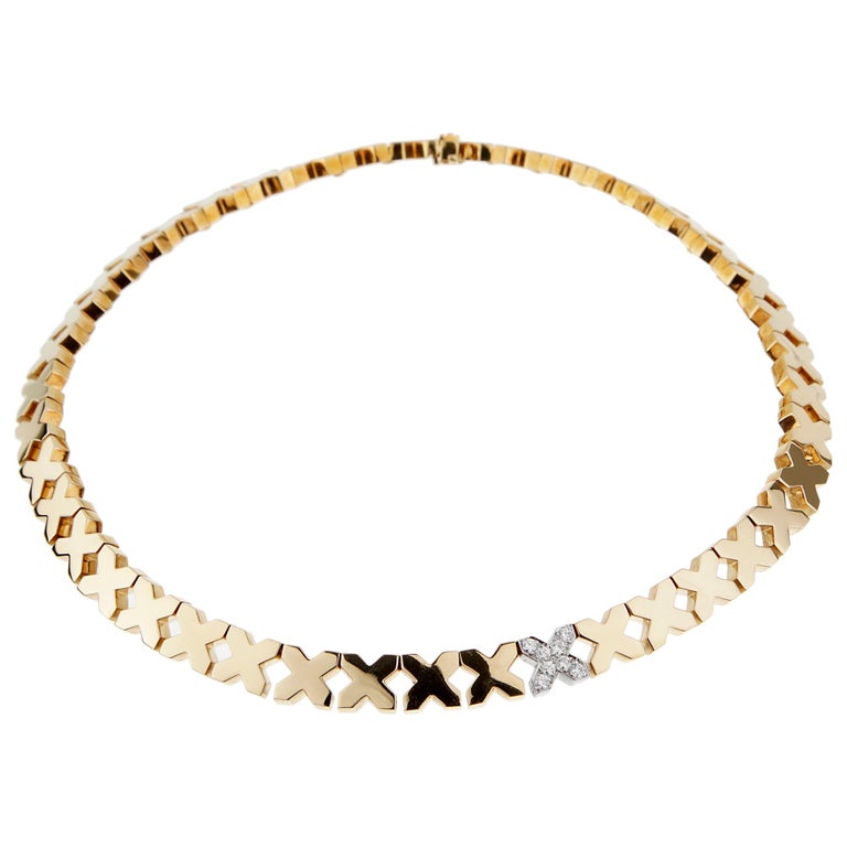 Tiffany and Co. Gold Diamond X Choker Necklace For Sale at 1stDibs | gold choker  necklace with x, x diamond choker, x gold choker