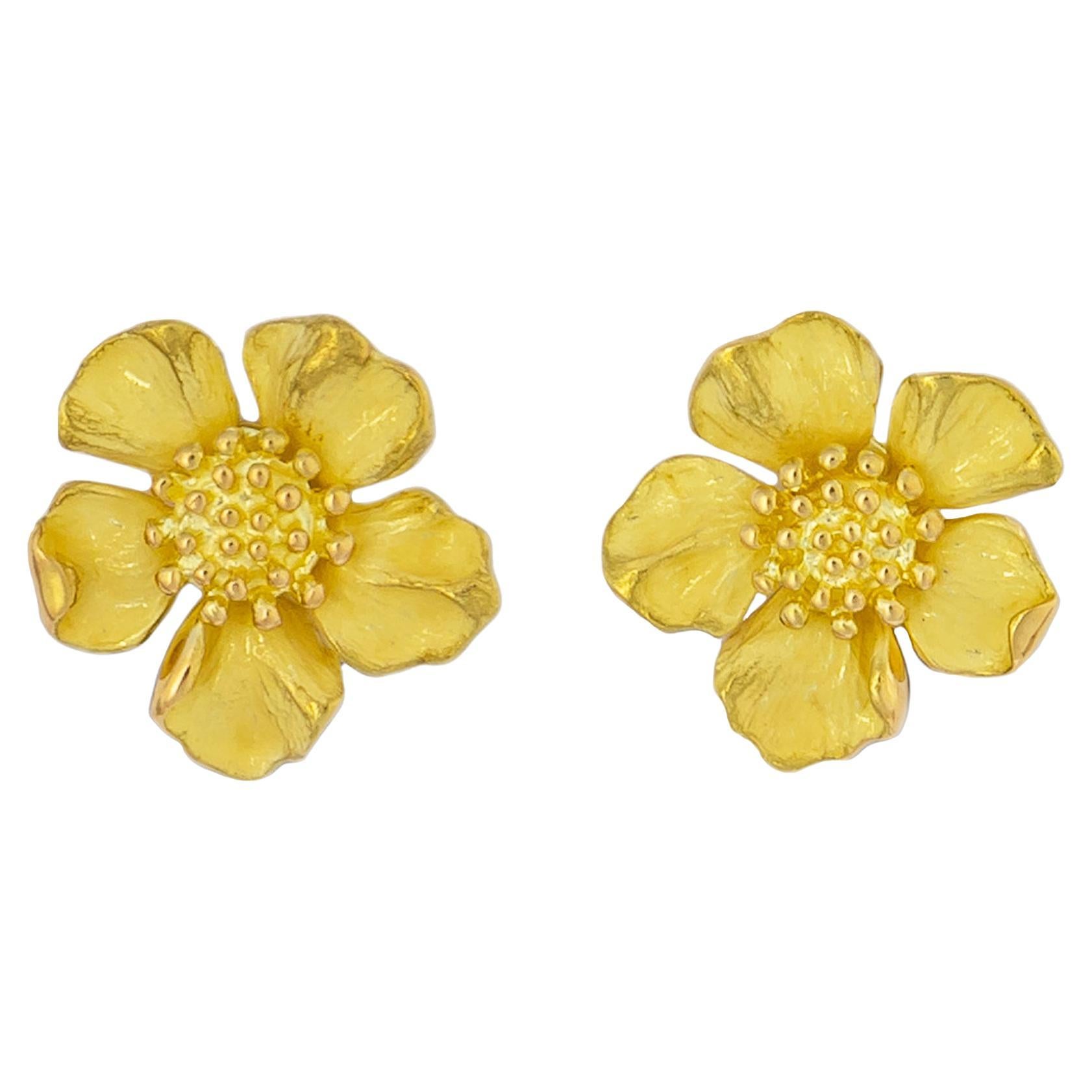 Tiffany and Co. Diamond Gold Flower Earrings at 1stDibs