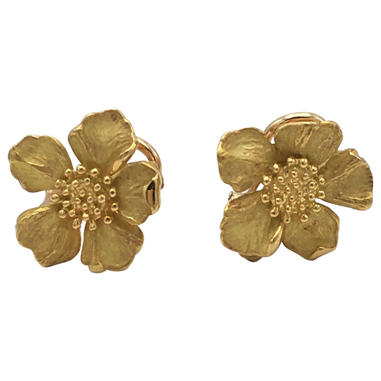 Tiffany & Co. Gold Dogwood Flower Earrings