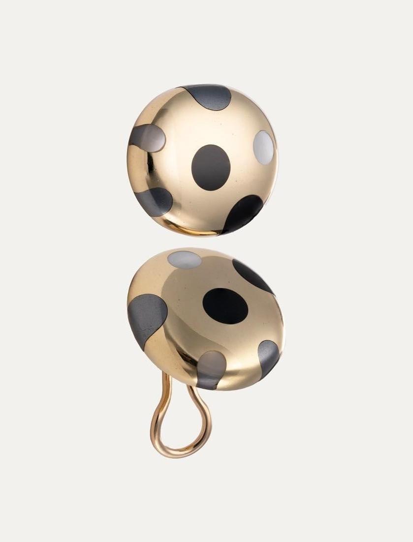 Round Cut Tiffany & Co. Gold Earrings with Hematite, Jade and Mother of Pearl For Sale