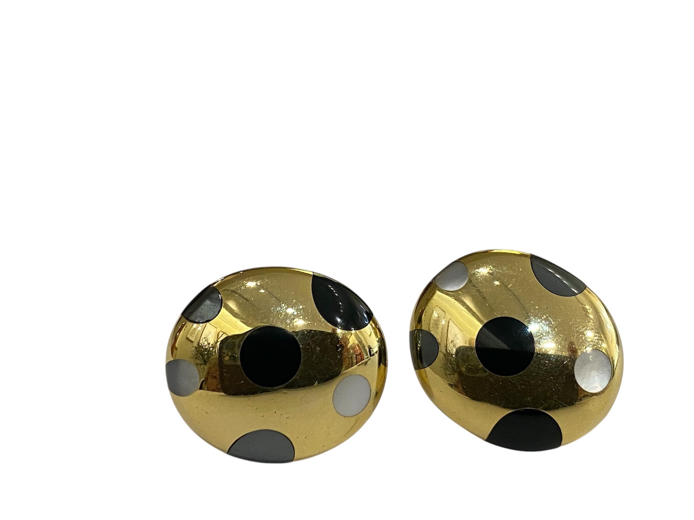 Women's or Men's Tiffany & Co. Gold Earrings with Hematite, Jade and Mother of Pearl For Sale