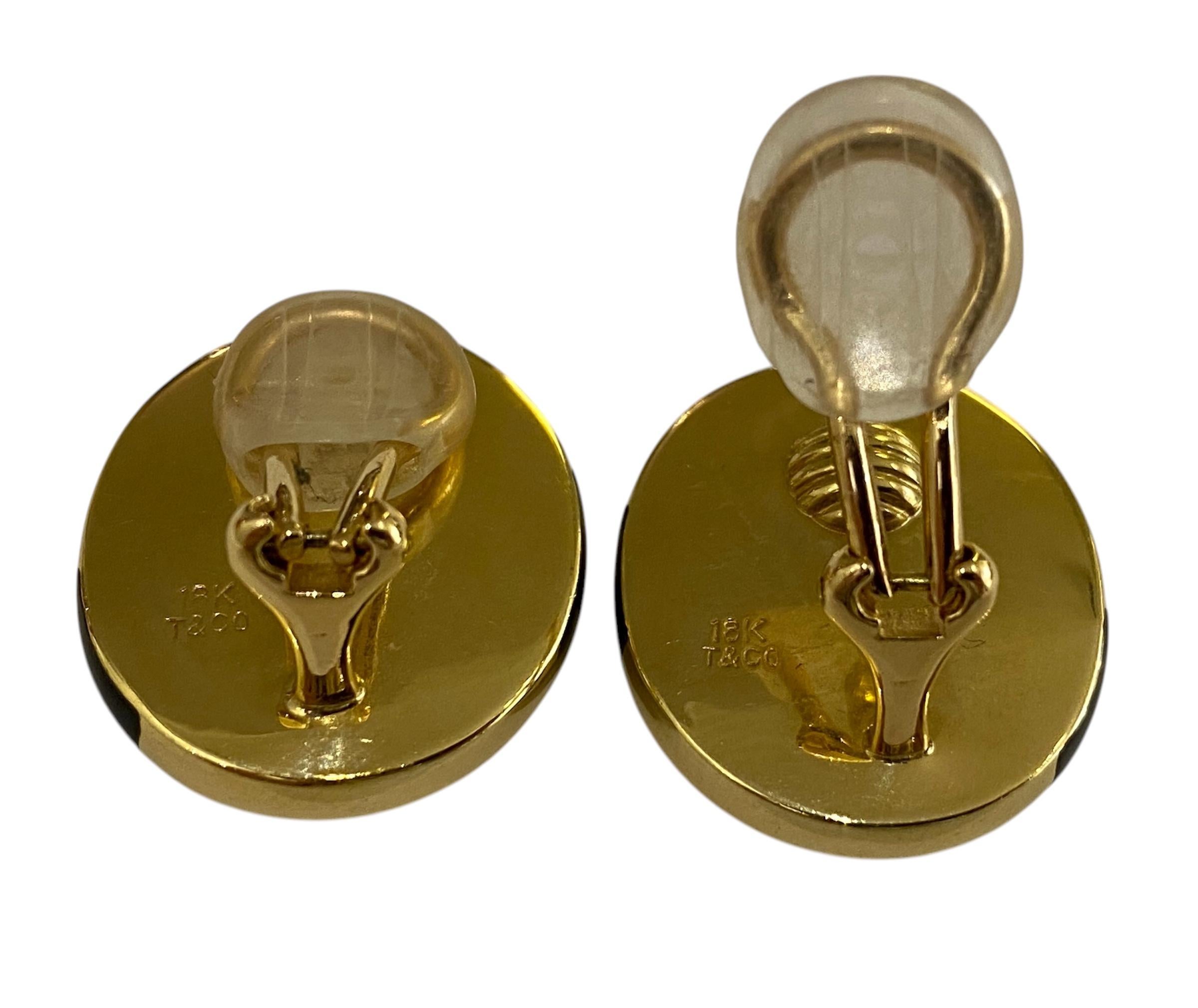 Tiffany & Co. Gold Earrings with Hematite, Jade and Mother of Pearl For Sale 1