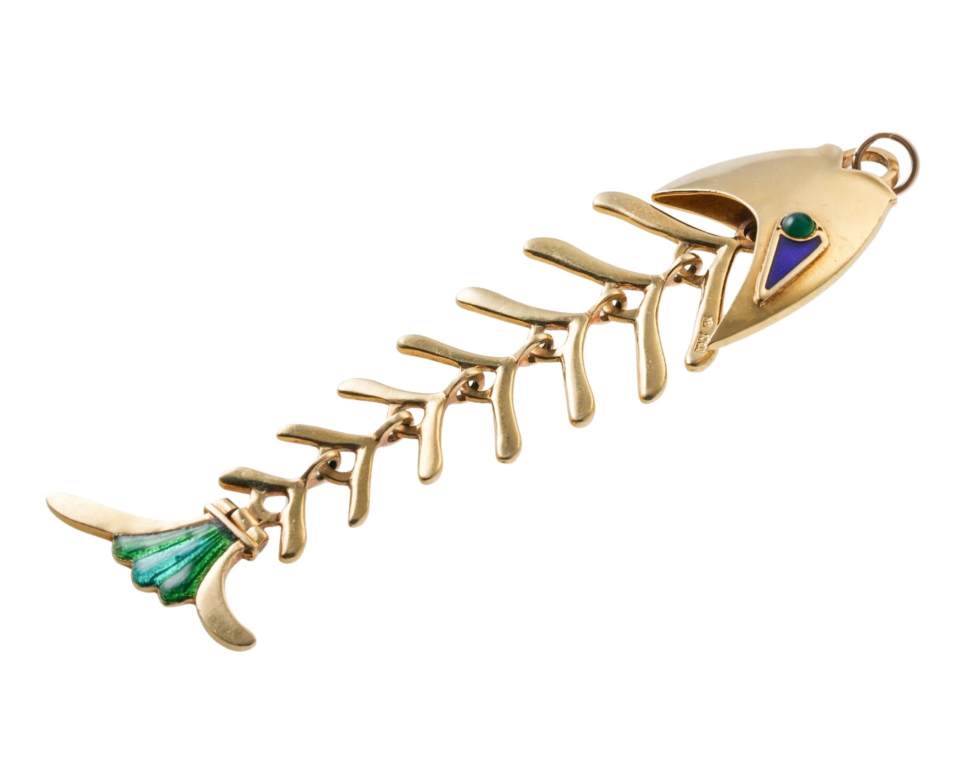 Tiffany & Co Gold Enamel Fish Bone Pendant For Sale 3