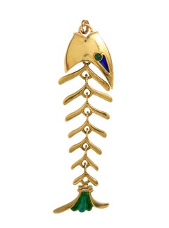 Tiffany & Co Gold Enamel Fish Bone Pendant