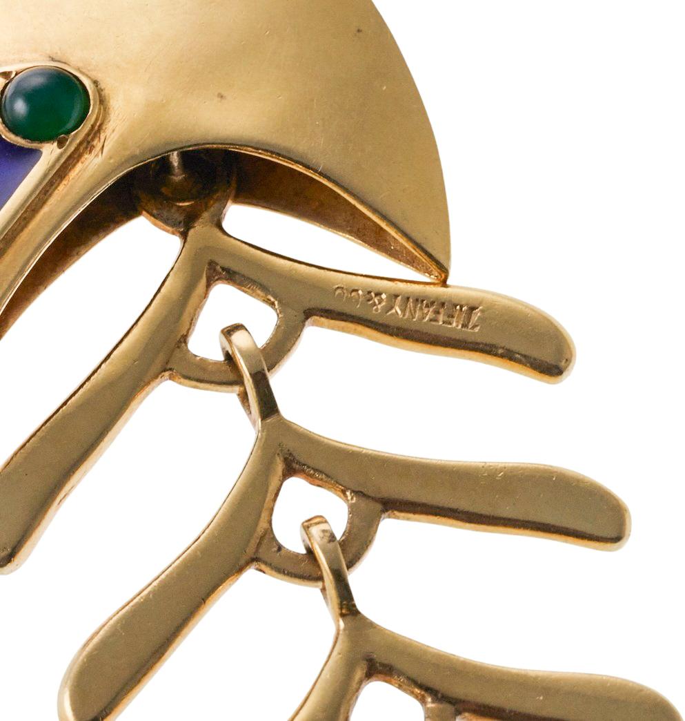 Women's Tiffany & Co Gold Enamel Fish Bone Pendant For Sale