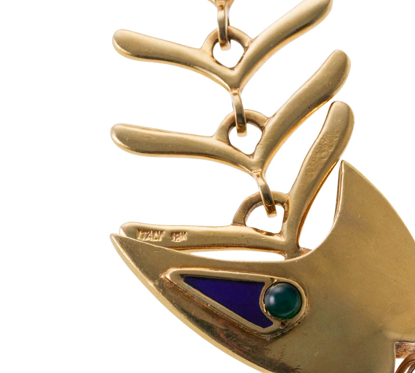 Tiffany & Co Gold Enamel Fish Bone Pendant For Sale 1
