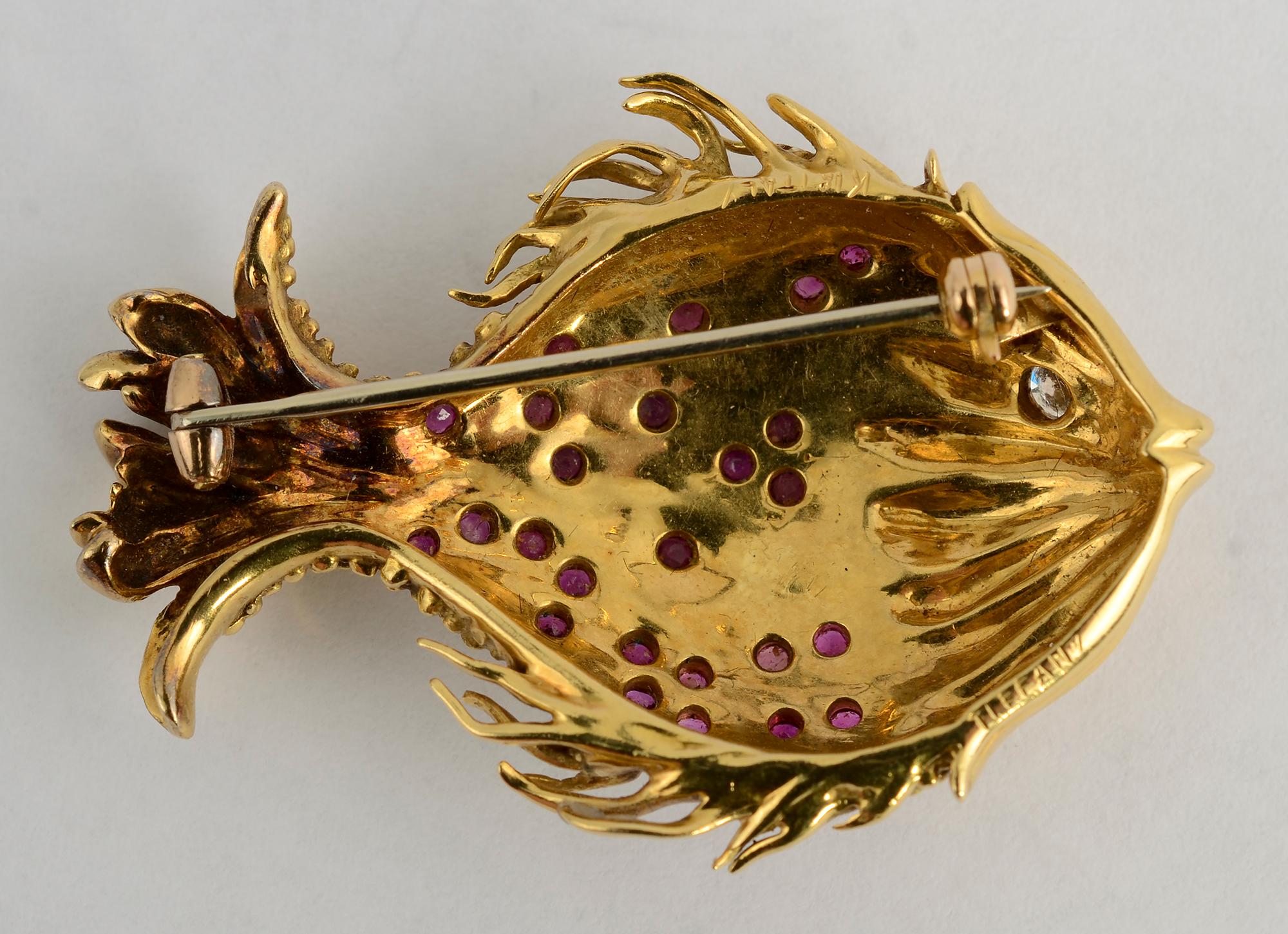 Contemporary Tiffany & Co. Gold Fish Brooch with Rubies