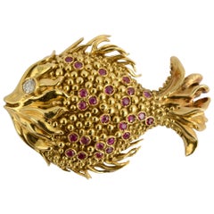 Tiffany & Co. Gold Fish Brooch with Rubies