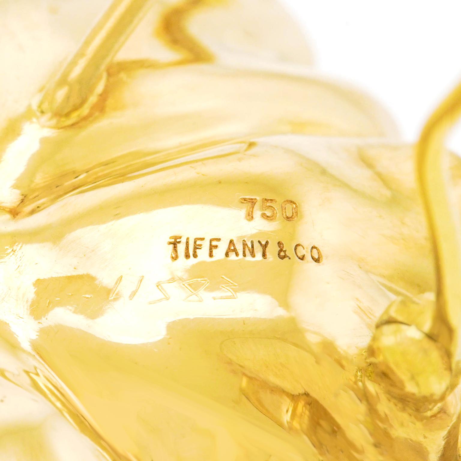 Brilliant Cut Tiffany & Co. Gold Flower Brooch with Diamonds