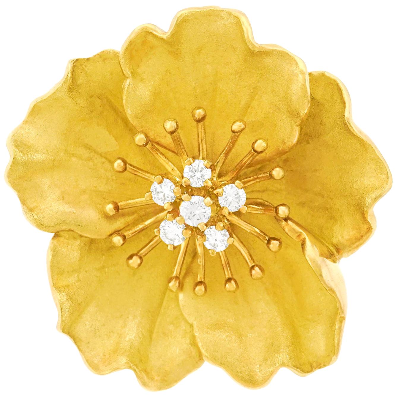 Tiffany & Co. Gold Flower Brooch with Diamonds