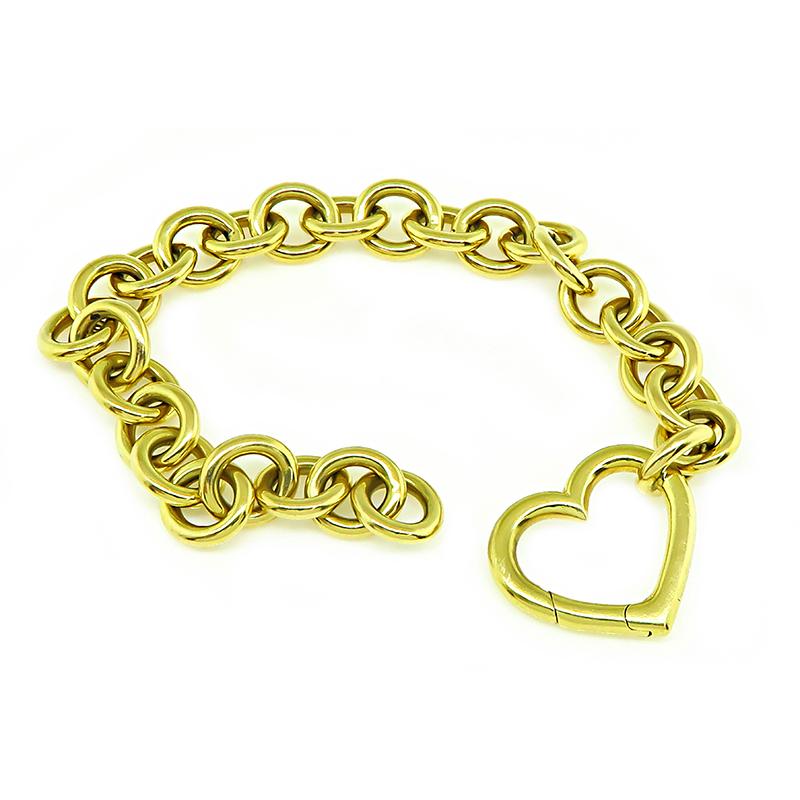 Tiffany and Co Gold Heart Chain Bracelet For Sale at 1stDibs