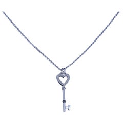 Tiffany & Co Gold Heart Key Necklace Diamond Pendant Charm Chain 16''