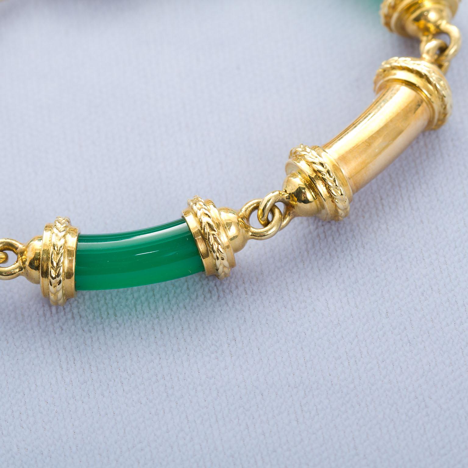 Uncut Vintage Tiffany & Co. Green Chalcedony Tube Bracelet