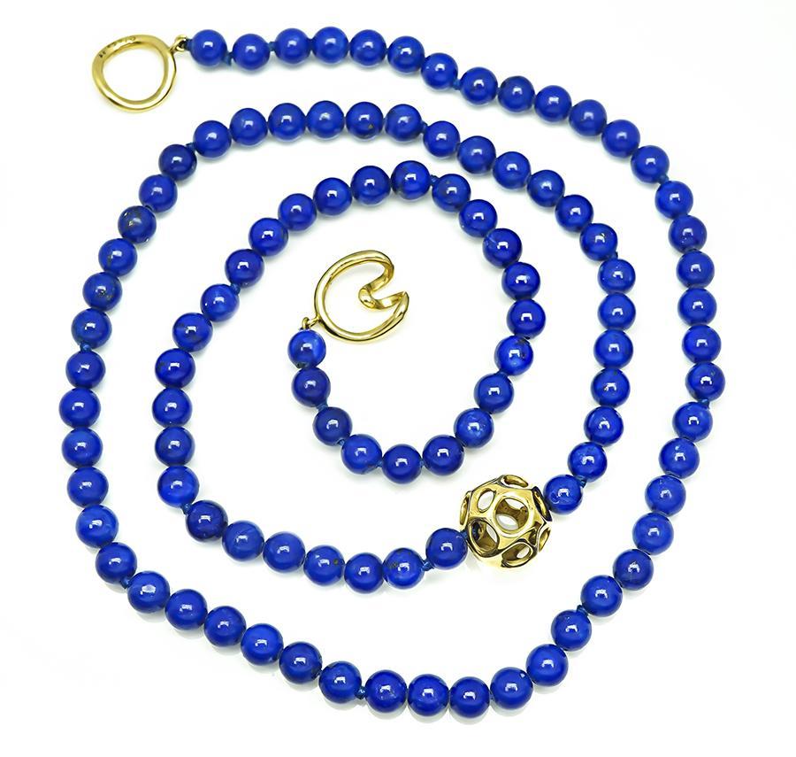 Questa è un'affascinante collana di perle di lapis in oro giallo 18k di Tiffany & Co. La collana misura 25,5 pollici di lunghezza e pesa 37,2 grammi. La collana è firmata T&T 18K.