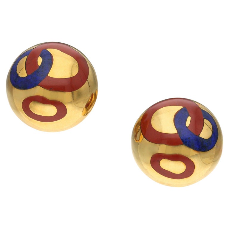 Boucles D’oreilles Clips Or - Cabochon Lapis Lazuli - Vintage Années 60 - Très Bon état