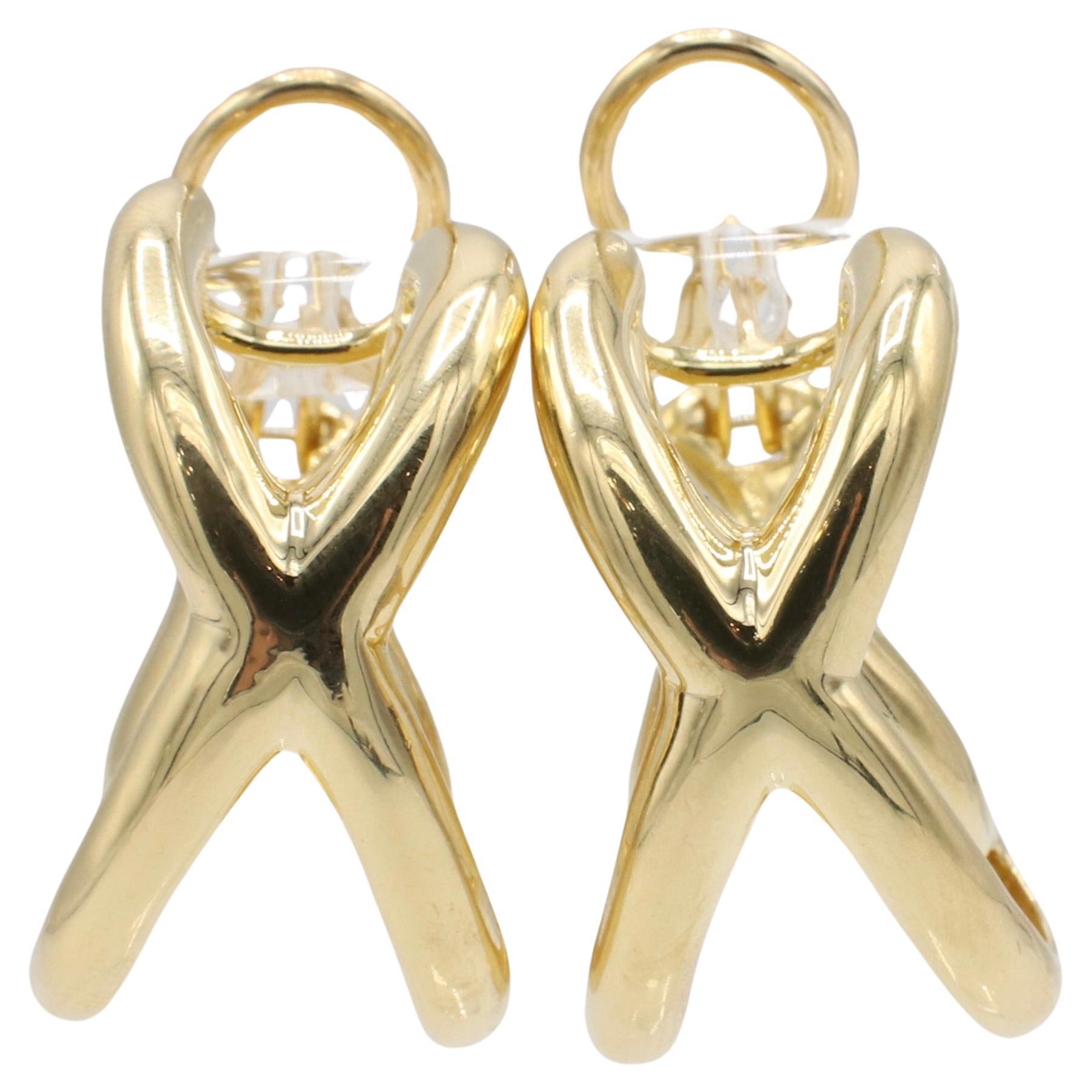 Contemporain Tiffany & Co. Boucles d'oreilles croisées double X en or de Donald Claflin en vente