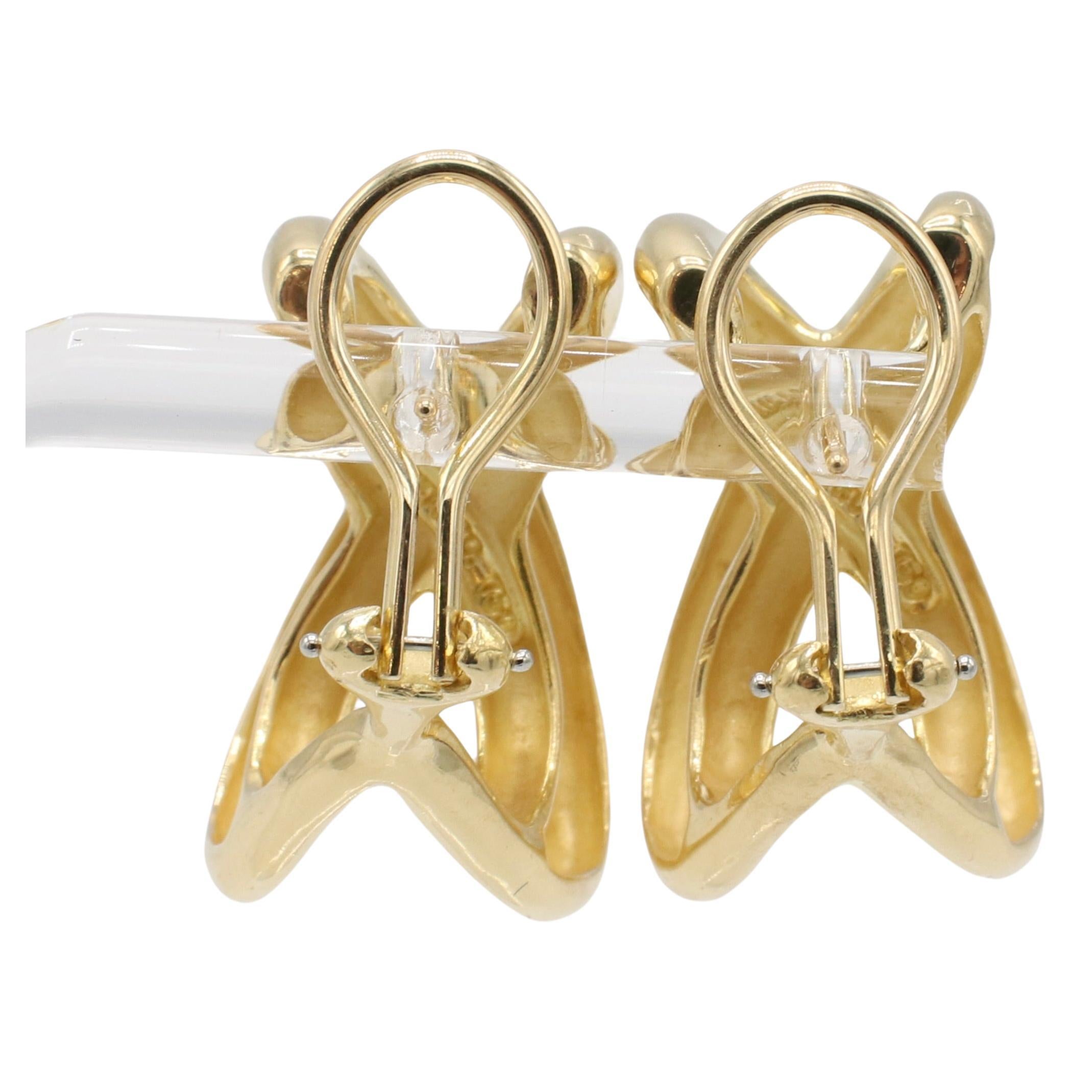 Tiffany & Co. Boucles d'oreilles croisées double X en or de Donald Claflin en vente 1