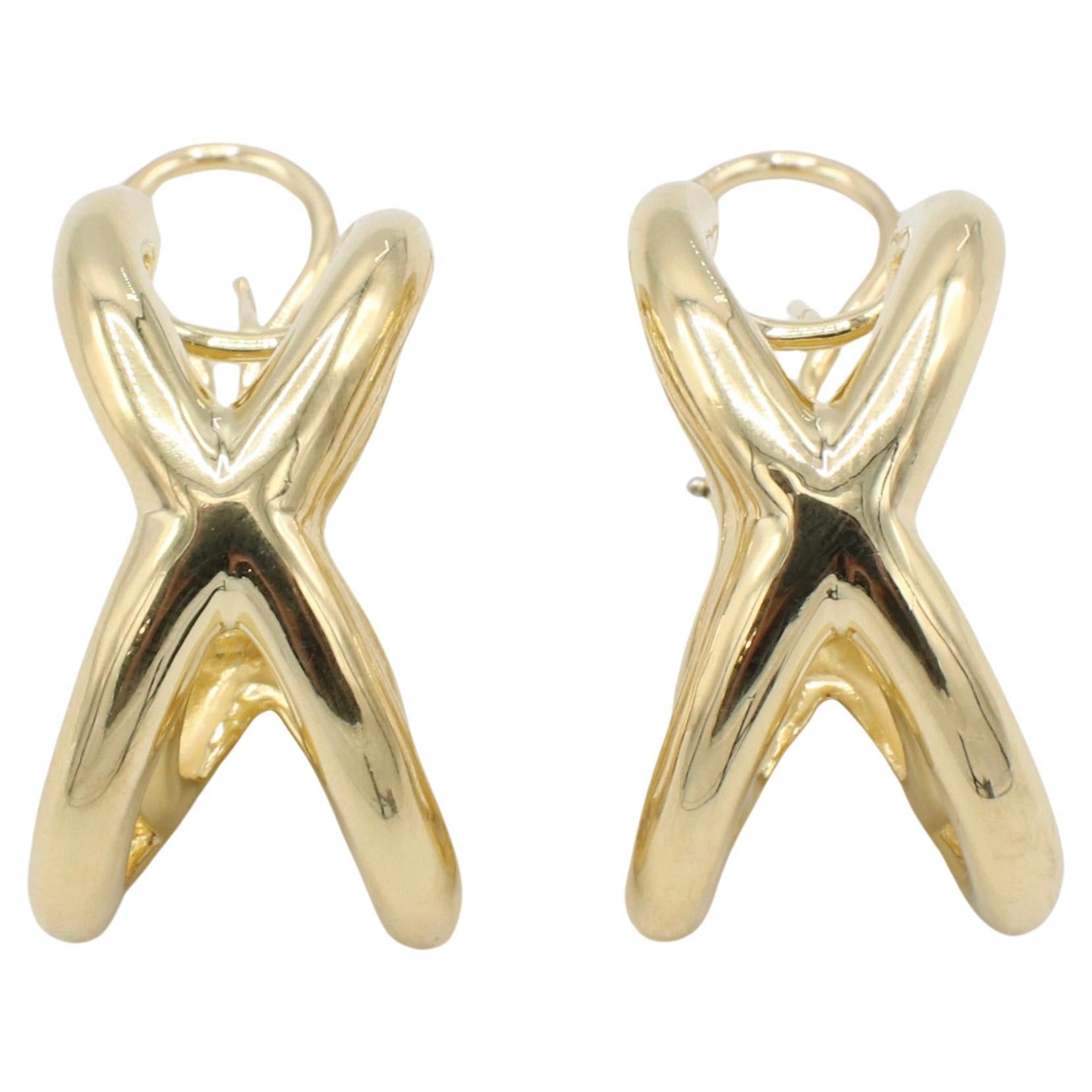 Tiffany & Co. Boucles d'oreilles croisées double X en or de Donald Claflin en vente