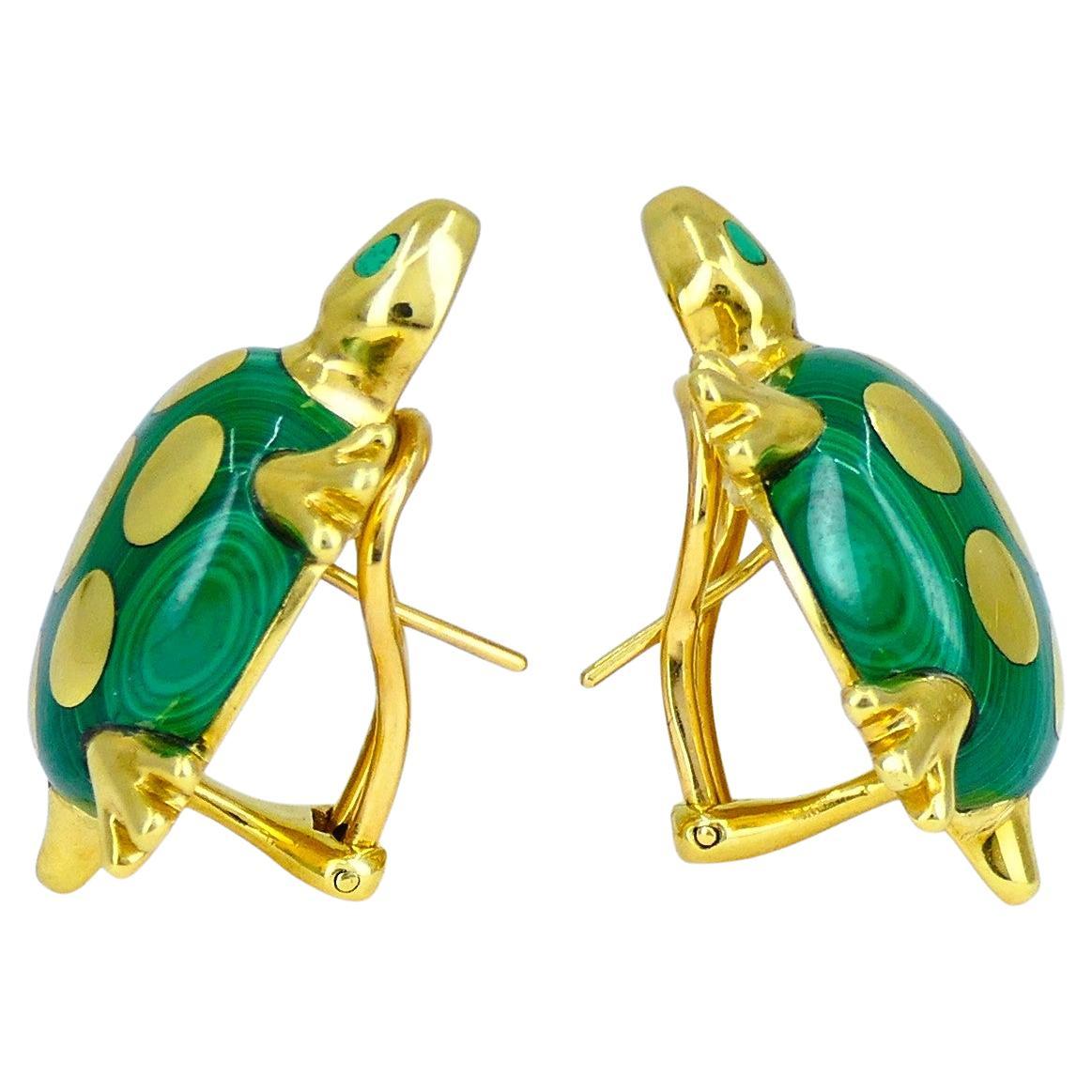 Tiffany & Co. Gold Malachite Earrings Brooch Turtle Set Estate Jewelry Vintage 5
