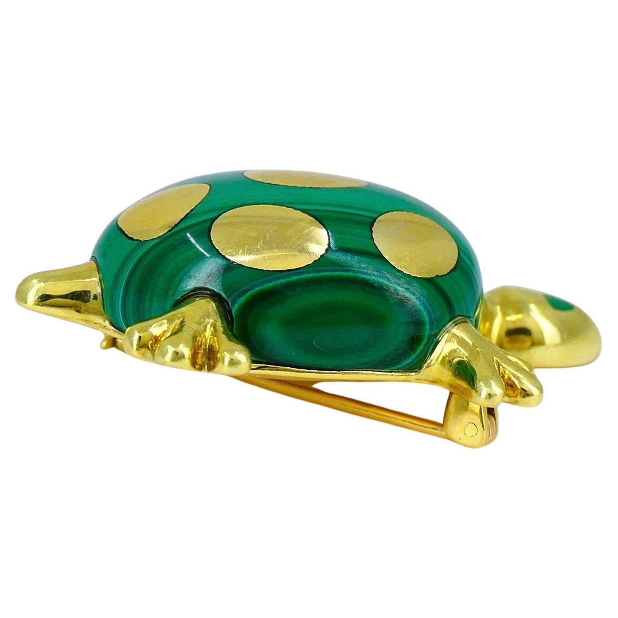 Cabochon Tiffany & Co. Gold Malachite Earrings Brooch Turtle Set Estate Jewelry Vintage