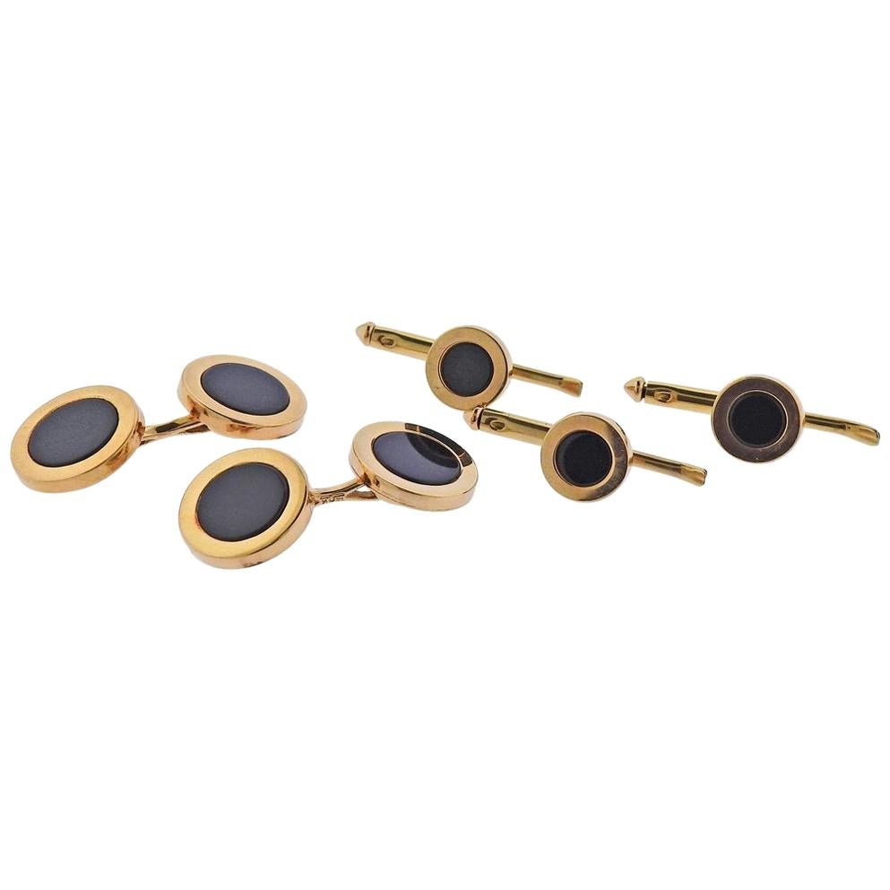 Tiffany & Co. Gold Onyx Cufflinks Stud Set