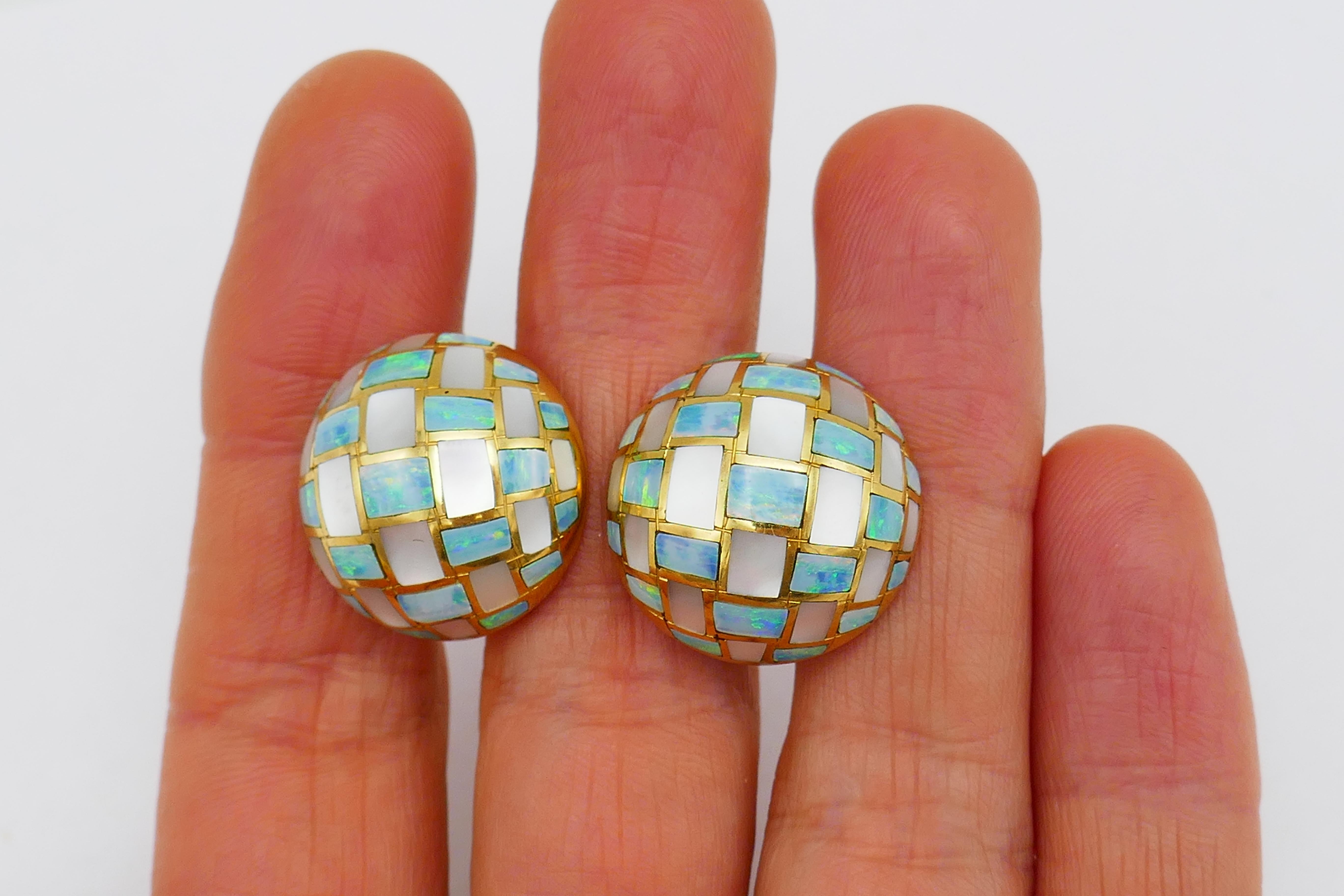 Tiffany & Co. Gold Opal Mother-of-Pearl Checkerboard Clip-On Earrings 1