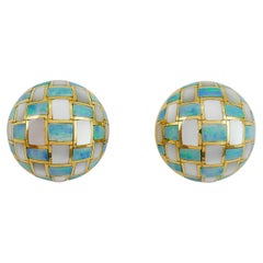 Tiffany & Co. Gold Opal Mother-of-Pearl Checkerboard Clip-On Earrings