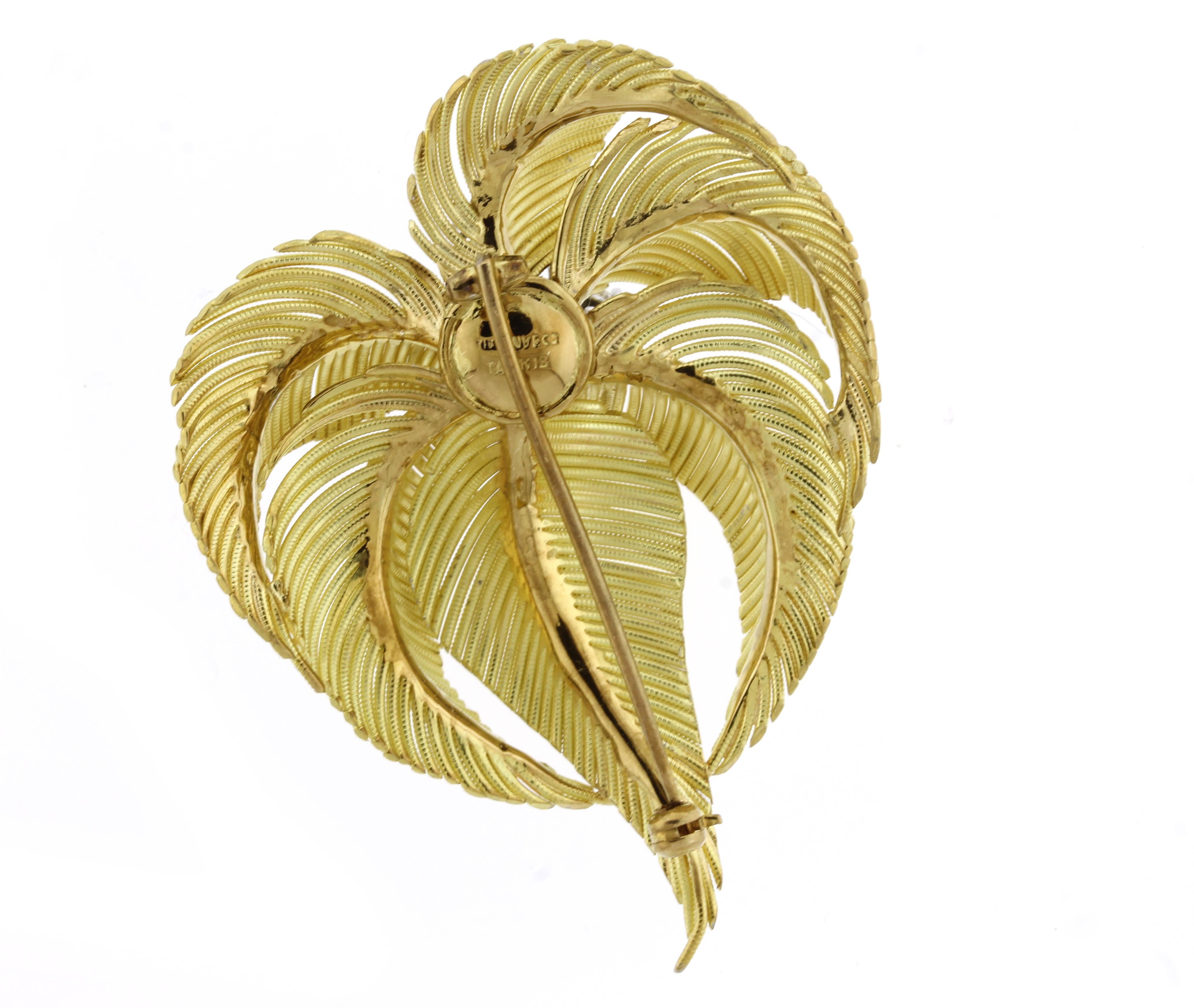 Tiffany & Co. Gold Palm Diamond Statement Brooch In Excellent Condition For Sale In Bethesda, MD