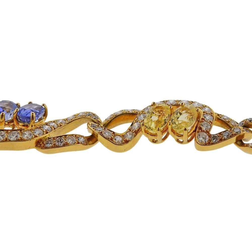 Tiffany & Co. Gold Pink Blue Yellow Sapphire Bracelet In Excellent Condition In New York, NY