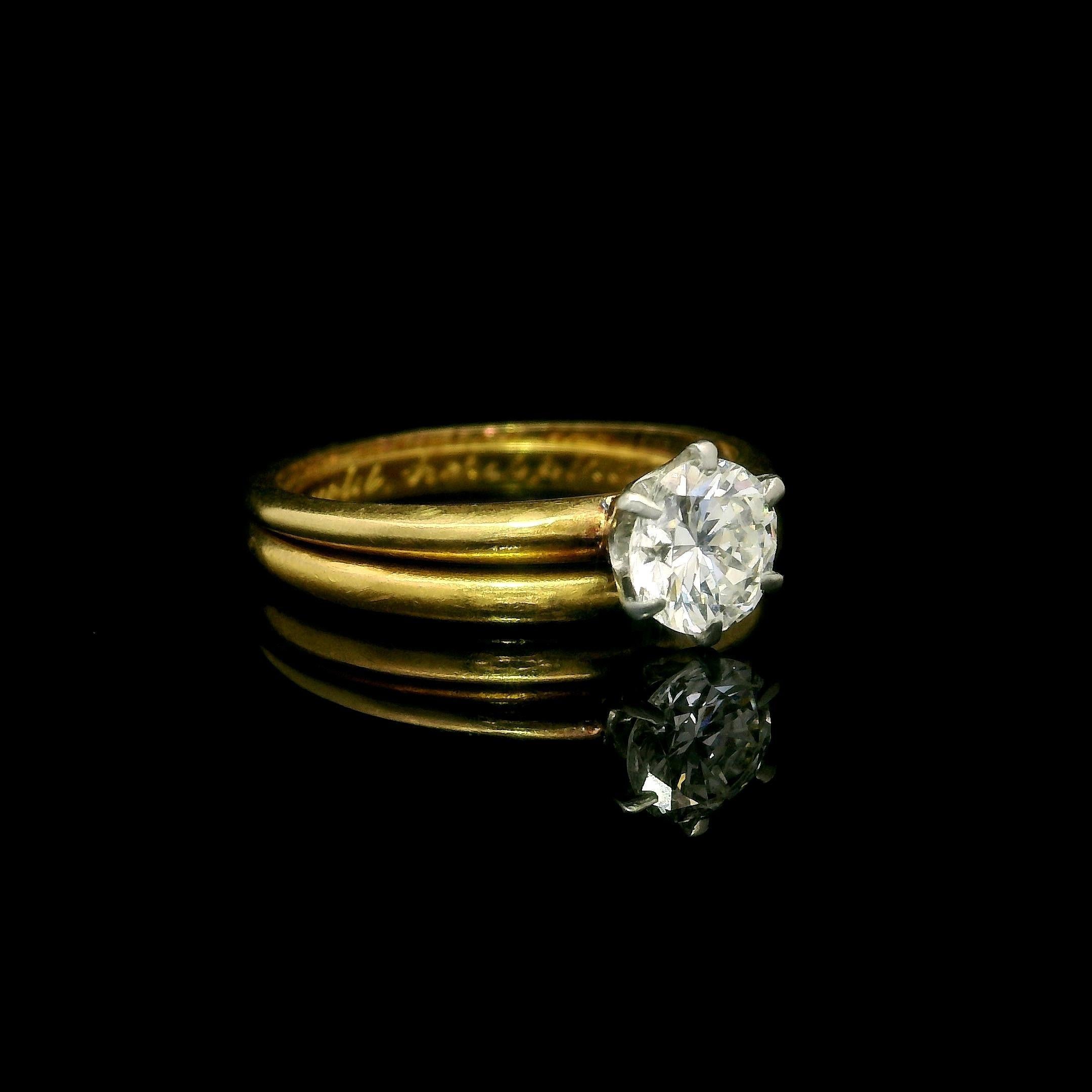 Tiffany & Co. Anello di fidanzamento solitario in oro e platino con diamante da 0,53 ct. In condizioni ottime in vendita a Montclair, NJ