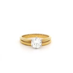 Tiffany & Co. Gold Platinum .53ct Diamond Solitaire Engagement Ring Band Set