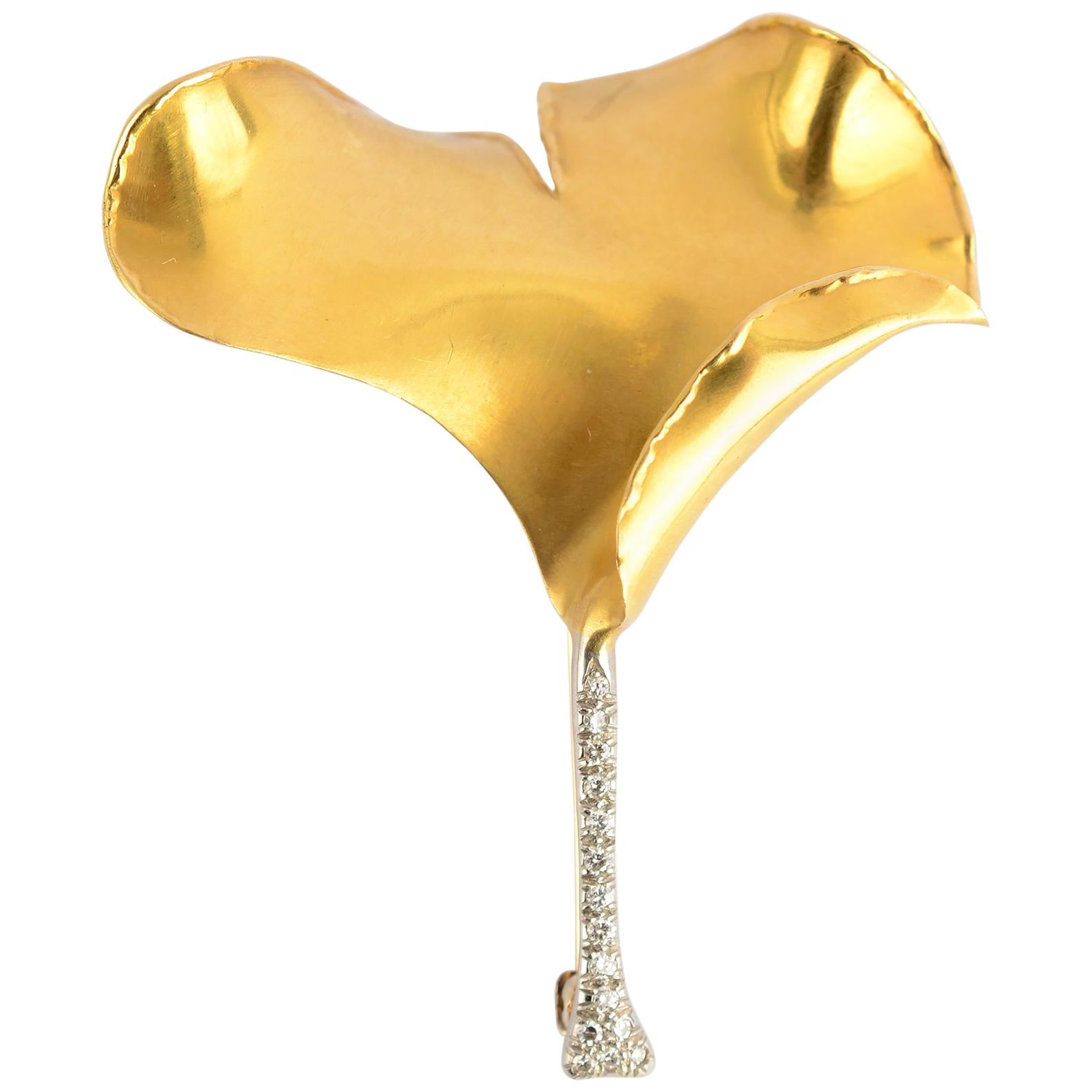 Tiffany & Co. Gold, Platinum and Diamond Ginko Brooch For Sale