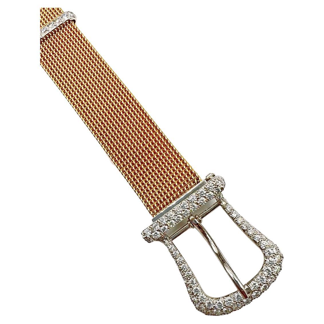 Modern Tiffany & Co. Gold Platinum Diamond Mesh Buckle Bracelet