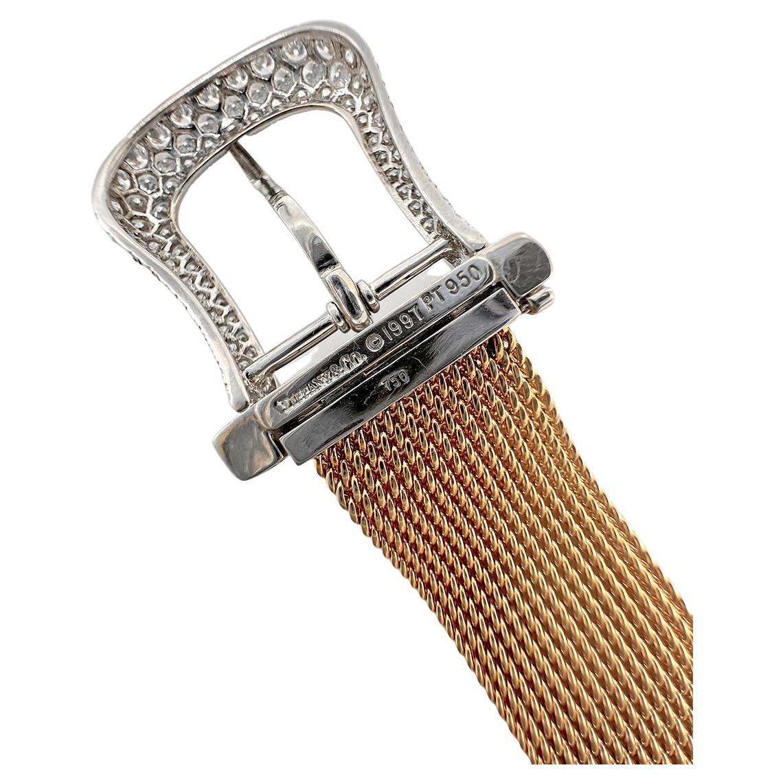 Brilliant Cut Tiffany & Co. Gold Platinum Diamond Mesh Buckle Bracelet