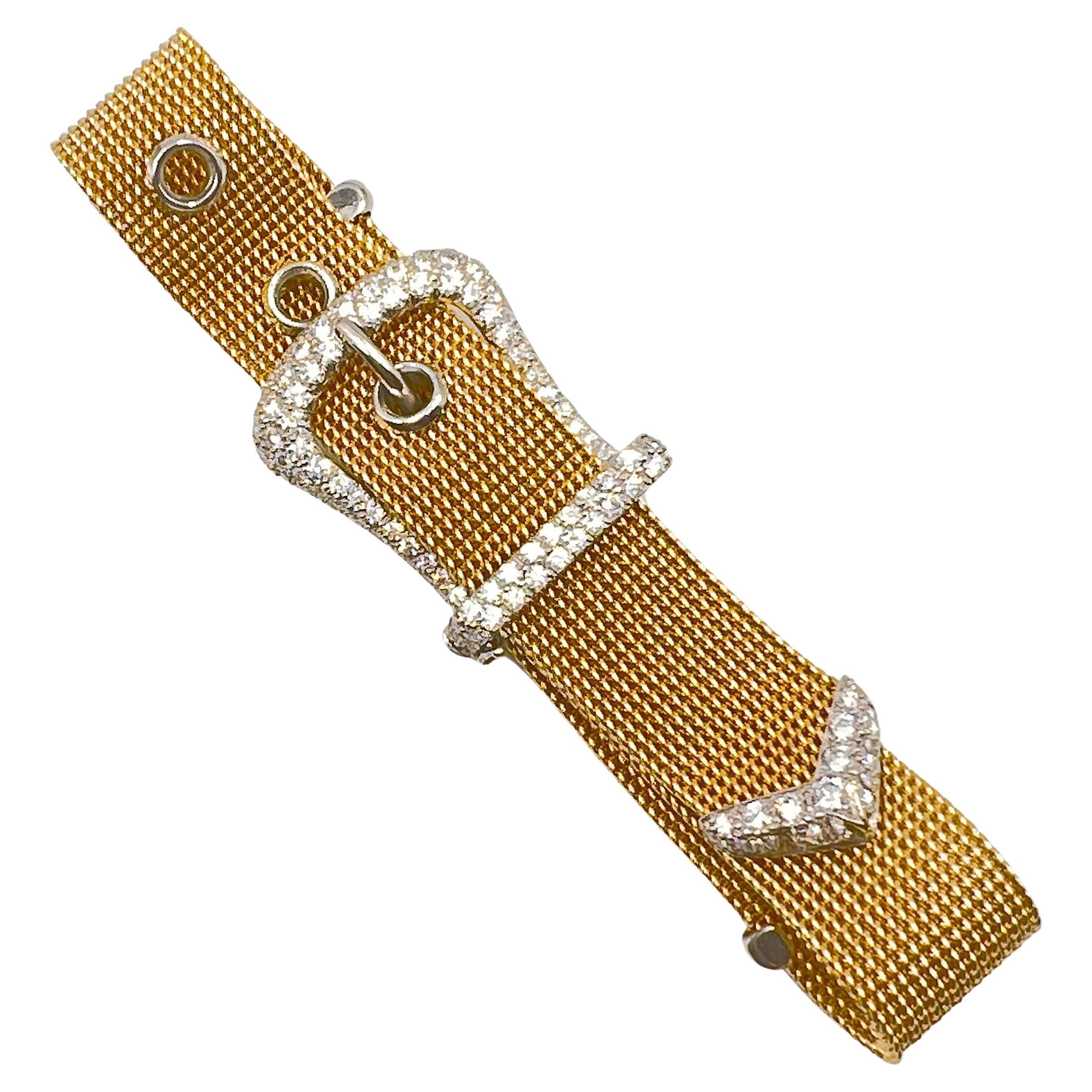 Tiffany & Co. Gold Platinum Diamond Mesh Buckle Bracelet