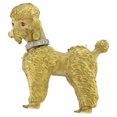 Retro Tiffany & Co. Gold Poodle Brooch with Diamonds and Rubies