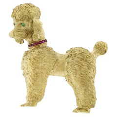 Tiffany & Co. Gold Poodle Brooch with Rubies and Emeralds