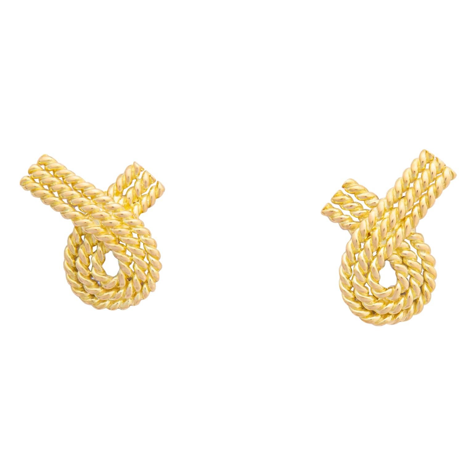 Tiffany & Co. Gold Ribbon Motif Earrings For Sale