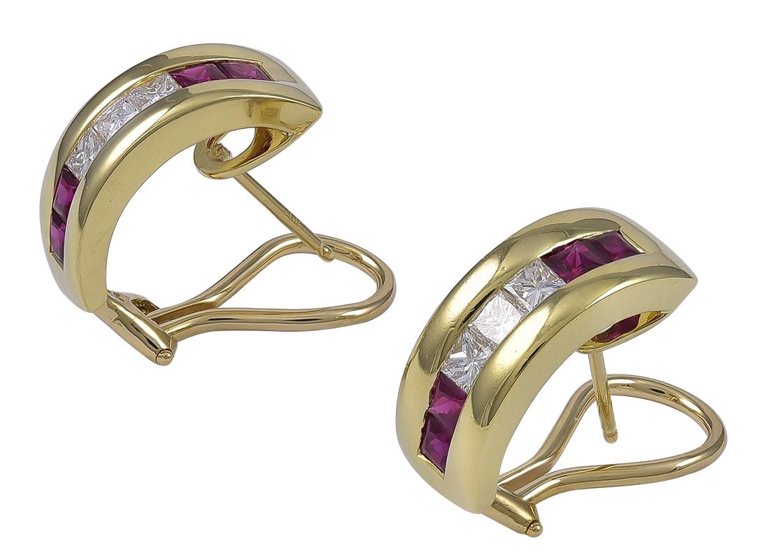 Tiffany & Co. Gold, Ruby and Diamond Ear Clips In Excellent Condition For Sale In New York, NY