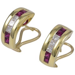 Used Tiffany & Co. Gold, Ruby and Diamond Ear Clips