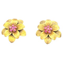 Vintage Tiffany & Co. Gold & Ruby Flower Earrings