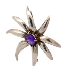 Tiffany & Co. Gold & Silver Large Oval Deep Purple Amethyst Fireworks Pin Brooch