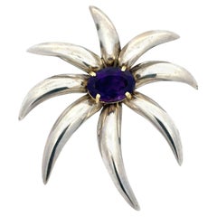 Tiffany & Co. Gold & Silver Large Oval Deep Purple Amethyst Fireworks Pin Brooch