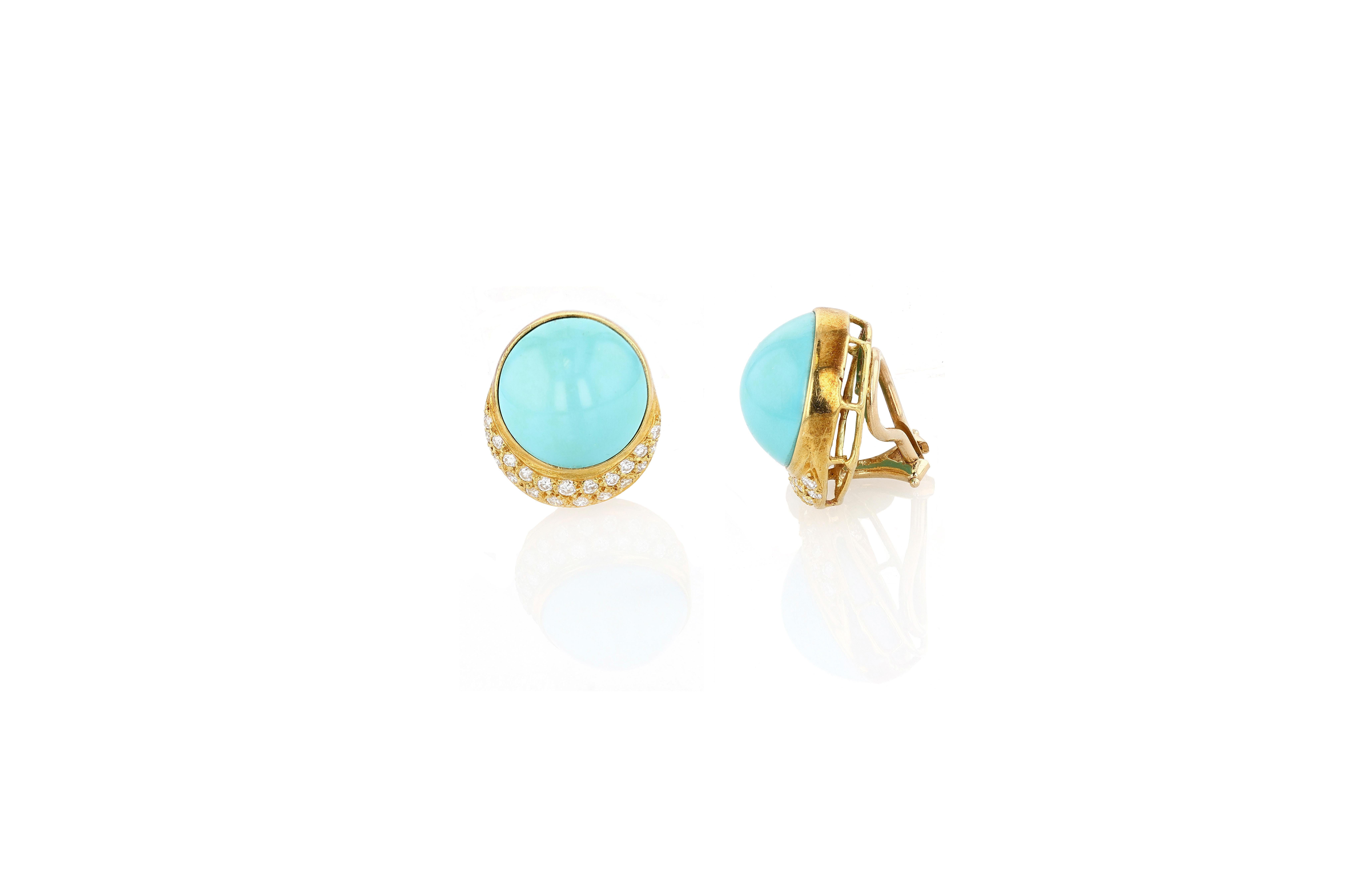 Tiffany & Co. Gold, Turquoise, and Diamond Ear Clips Contemporáneo en venta