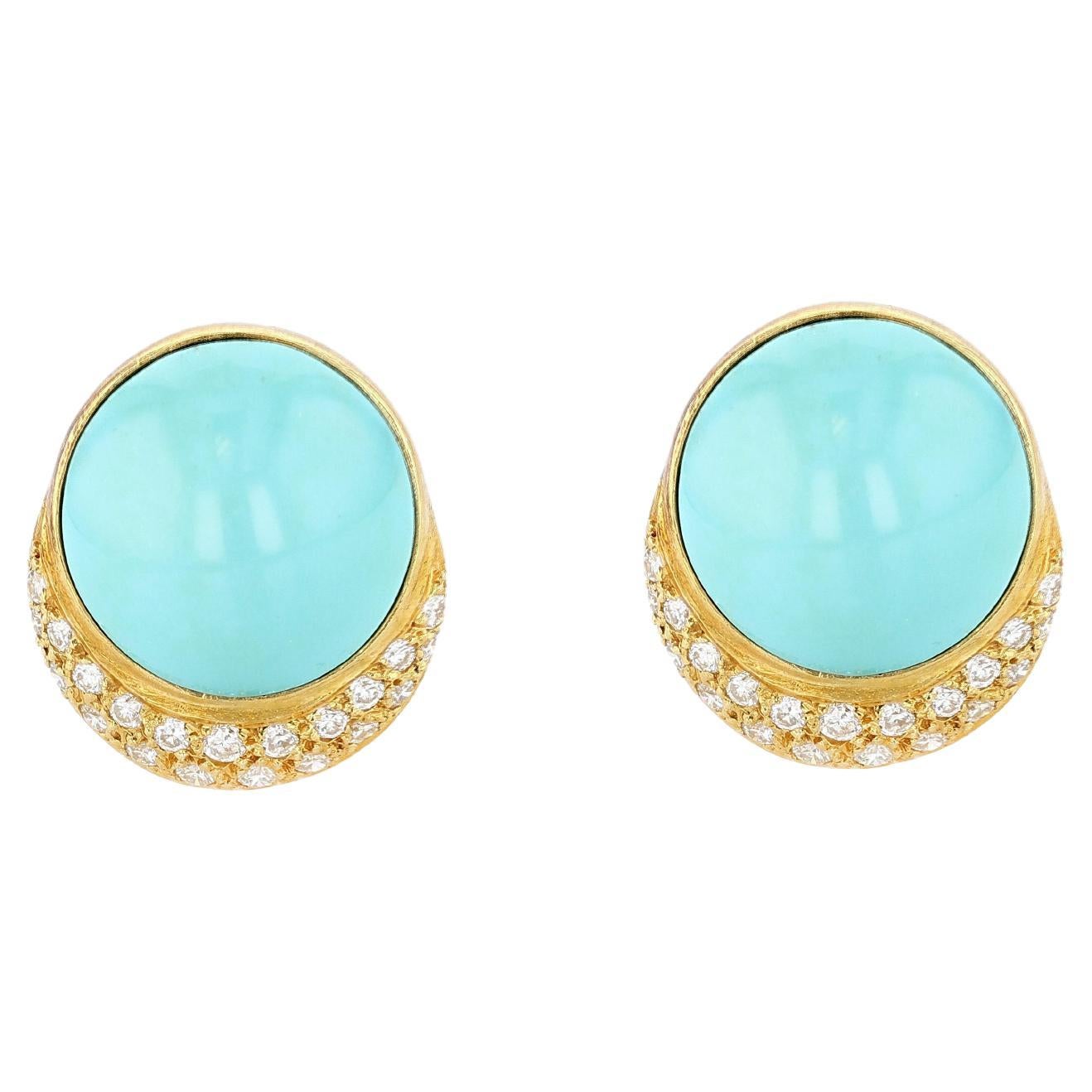 Tiffany & Co. Gold, Turquoise, and Diamond Ear Clips